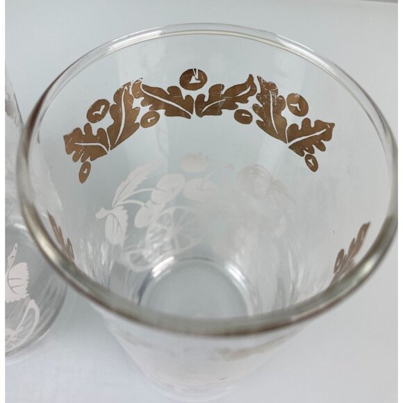 Set of 3 Vintage Mid-Century Modern Fruit Design Glass Tumbler White Gold Dining - Picture 5 of 11